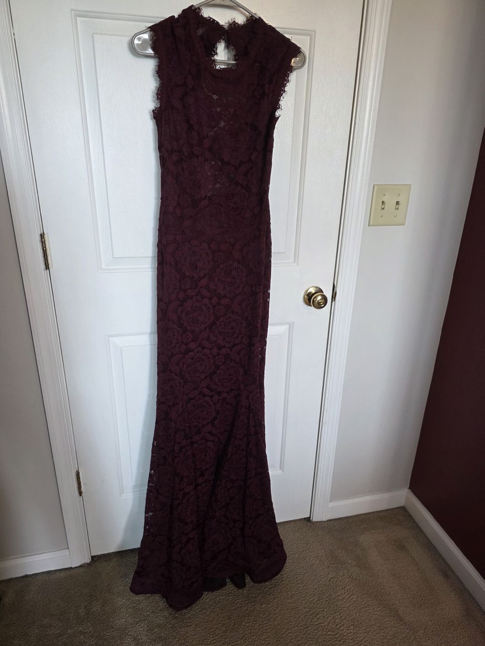 Lace Maxi Evening Dress in Deep Burgundy